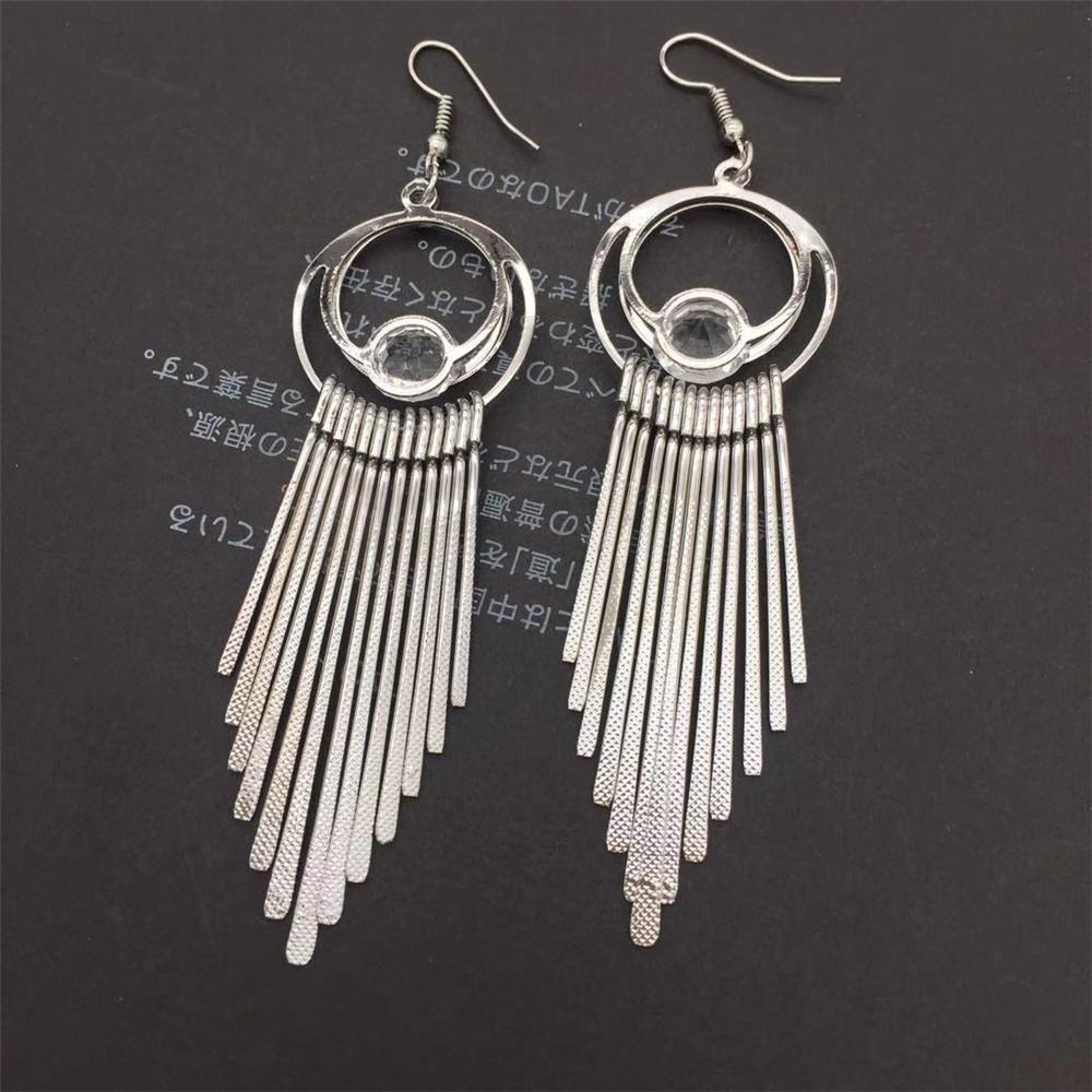 High Quality Double Hoop Earrings Fine Grain Metal Tassel Imitation Zircon Earrings Ethnic Jewelry