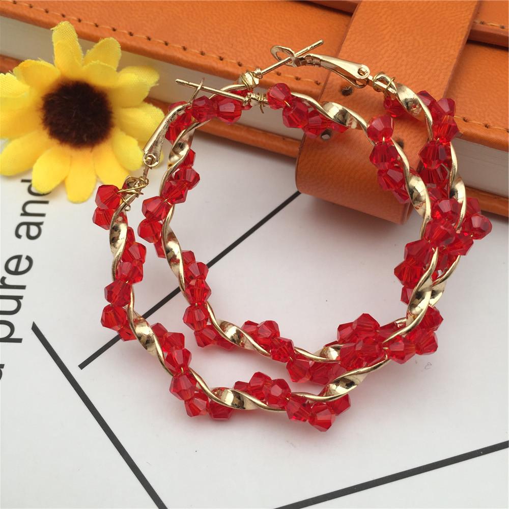 Geometric crystal earrings colorful crystal hand-woven winding earrings exaggerated round earrings 4 colors
