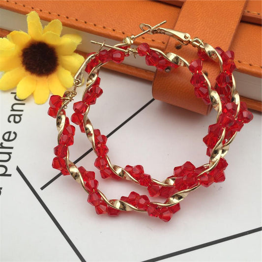 Geometric crystal earrings colorful crystal hand-woven winding earrings exaggerated round earrings 4 colors