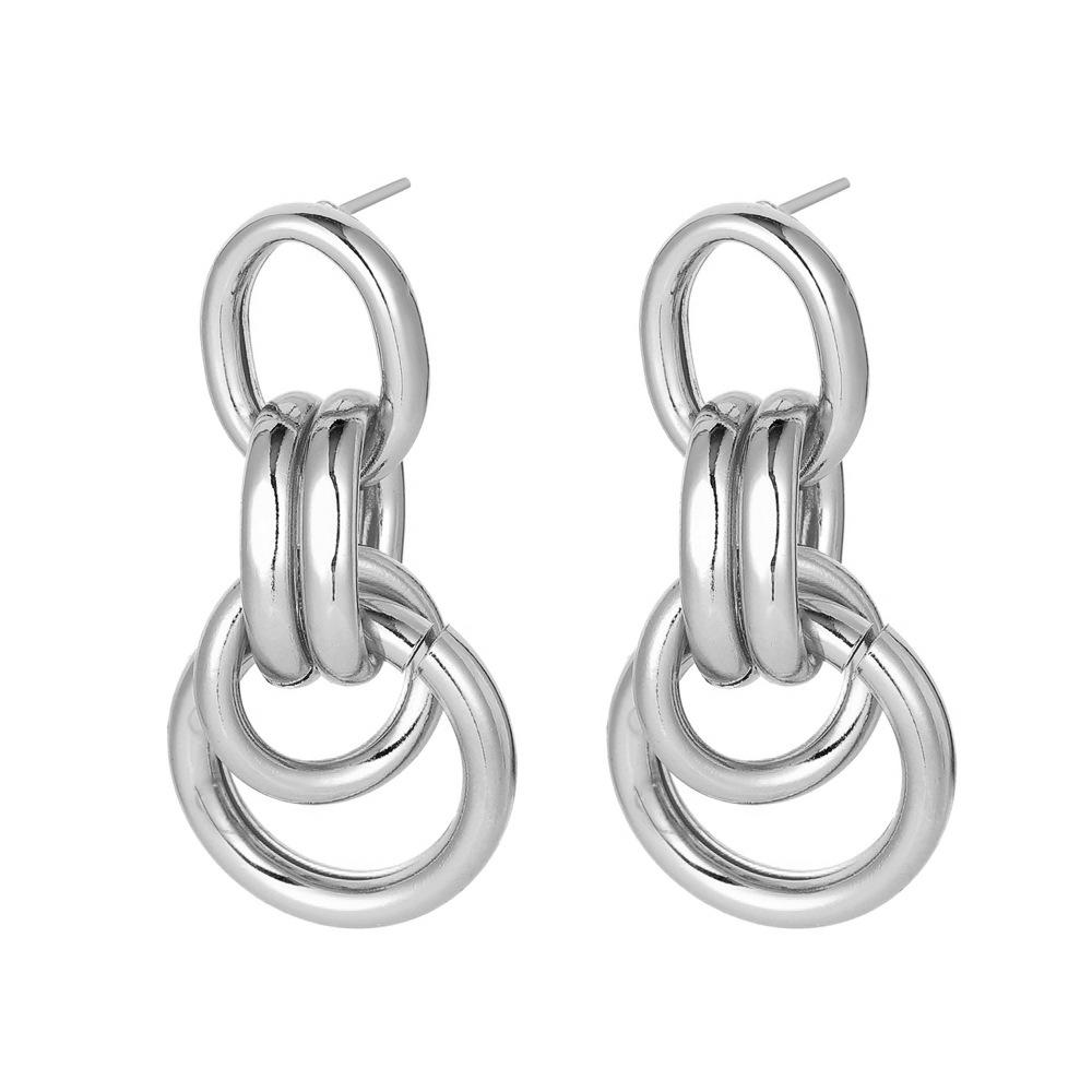 Fashion Versatile Personality Unique Metal Imitation Chain Circle Geometric Mosaic Ladies Earrings