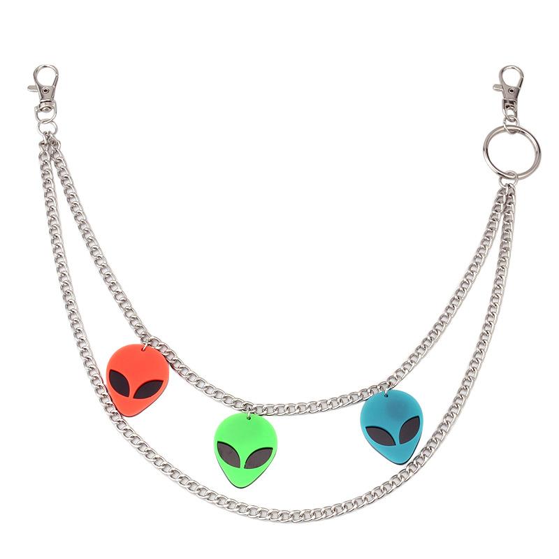 Punk Colorful Acrylic Alien Pendant Waist Chain Hip Hop Trend Metal Accessories Pants Chain