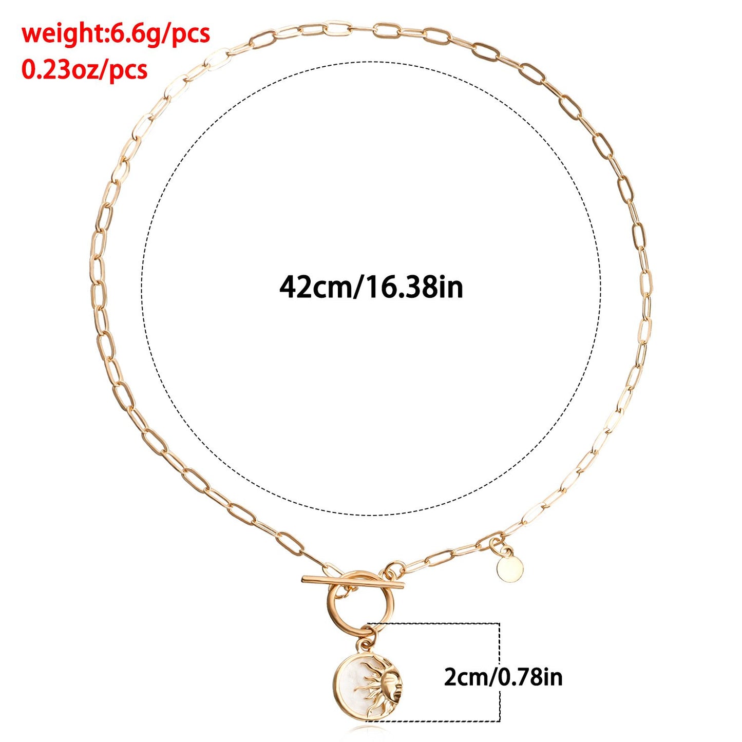 Jewelry trend alloy mini white mother-of-pearl sun pendant necklace female punk collarbone sweater chain