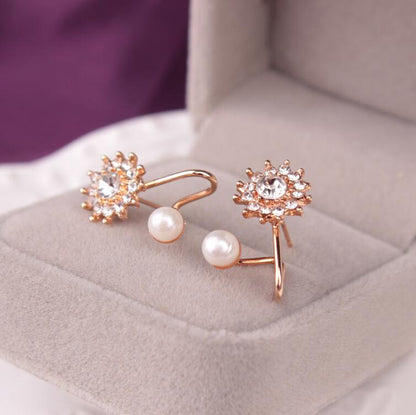 Fashion and exquisite diamond snowflake earrings sweet pearl earrings ear clip ear buckle ear jewelry