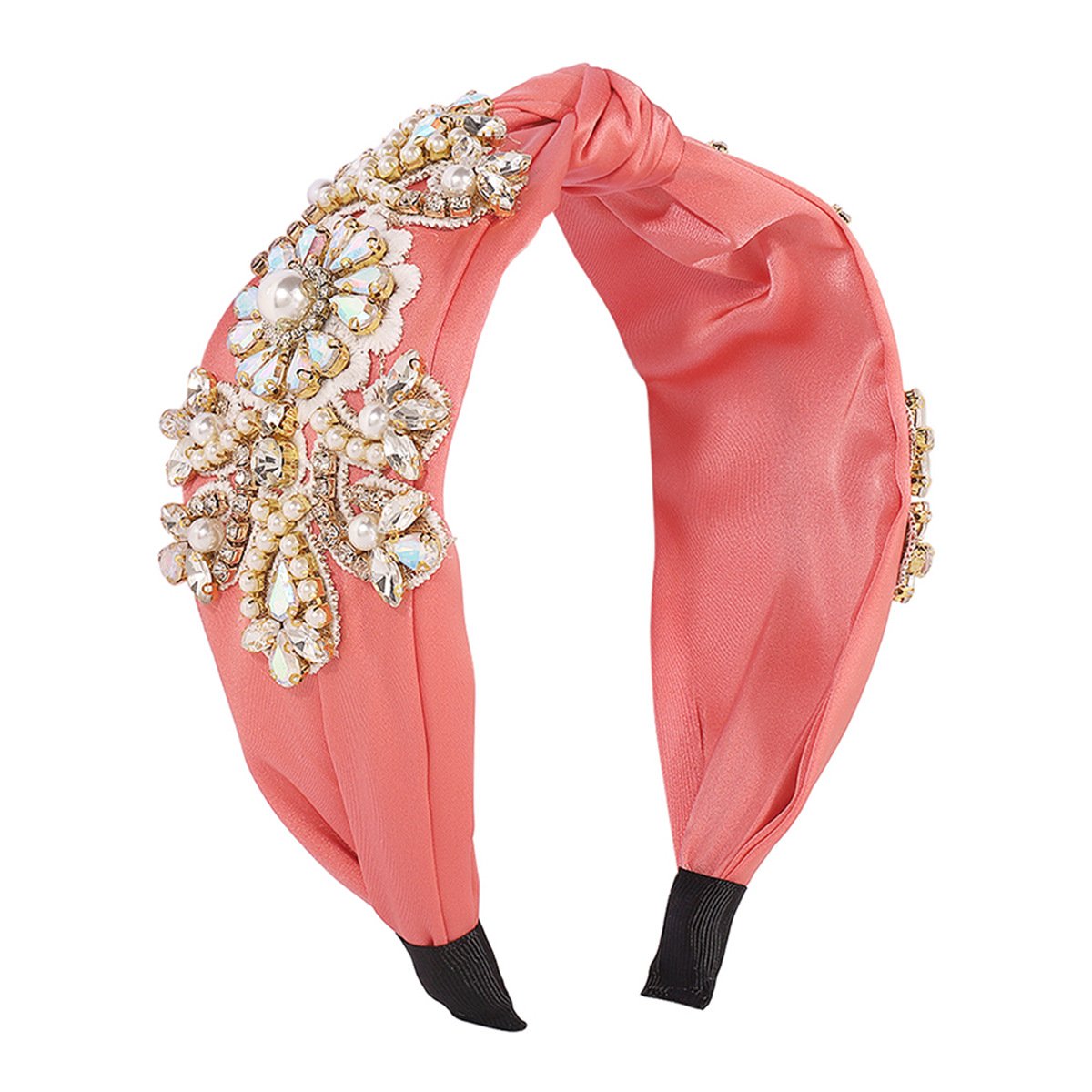 F4143 Exaggerated geometric hair hoop imitation pearl rhinestone wide edge knotted head hoop personality light luxury heavy industry hairpin