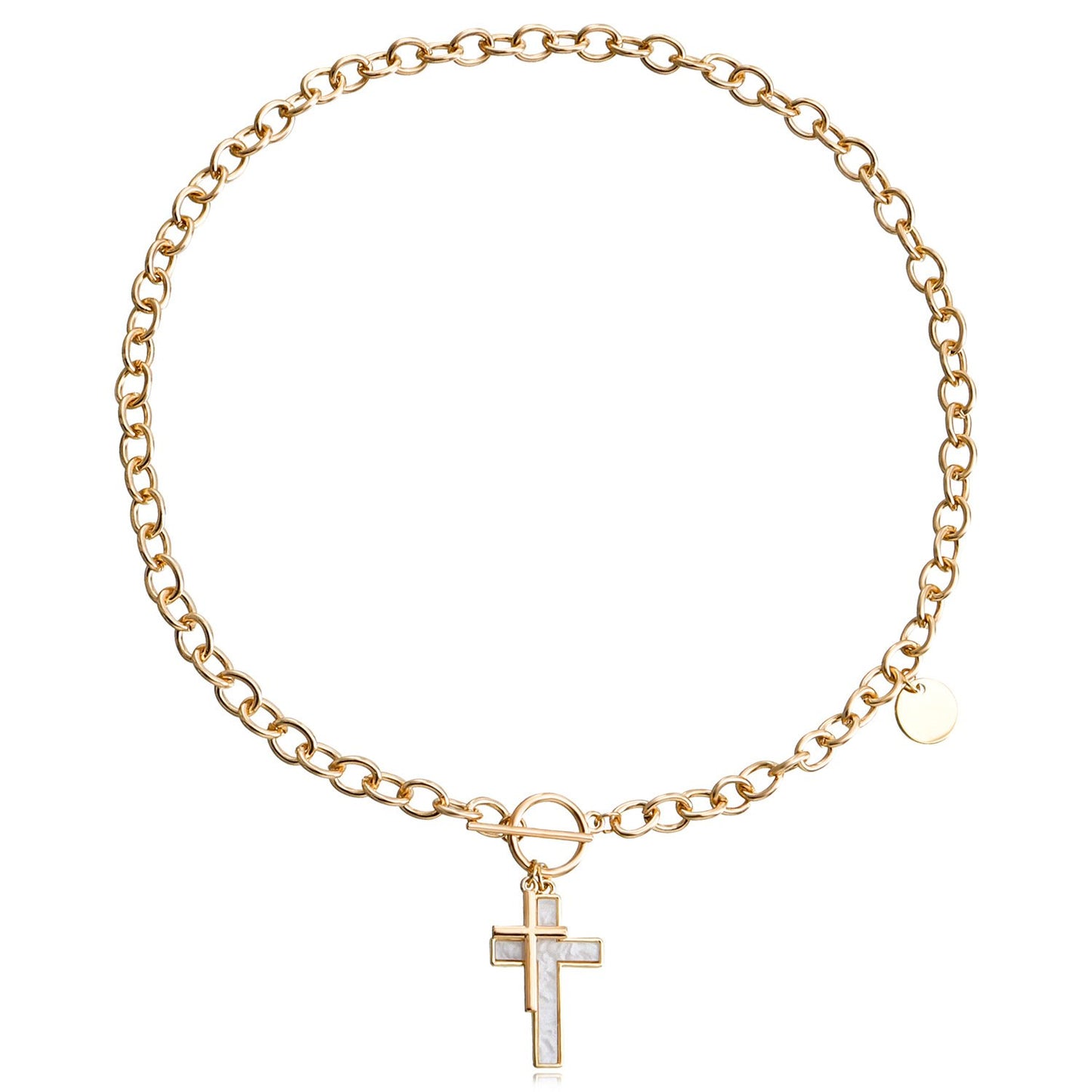 Explosive punk double cross white mother-of-pearl pendant necklace hot girl clavicle chain high-end sense light luxury