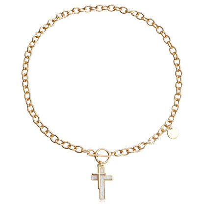 Explosive punk double cross white mother-of-pearl pendant necklace hot girl clavicle chain high-end sense light luxury