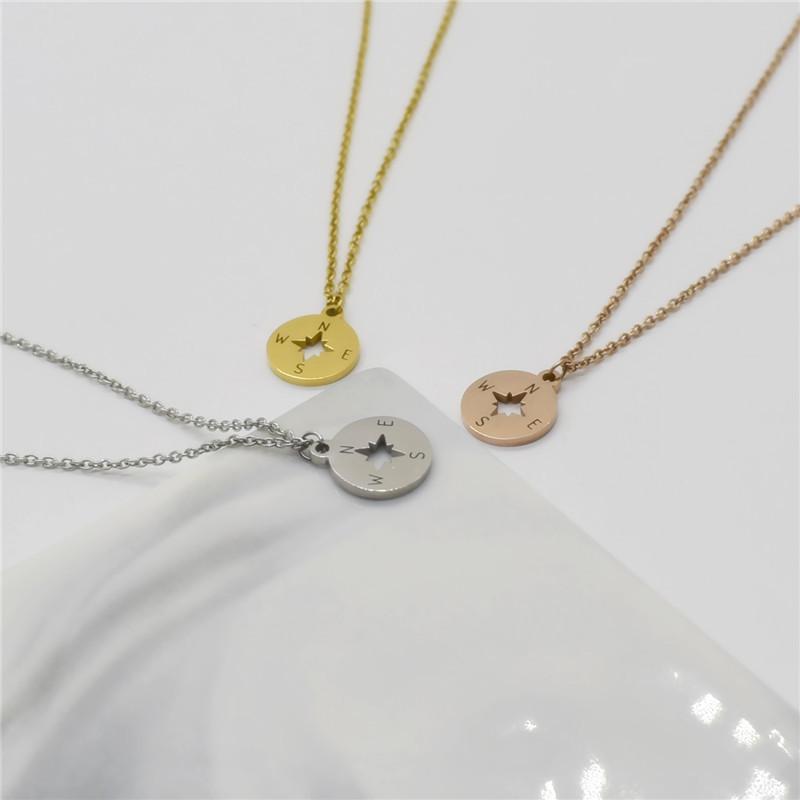 Hot titanium steel vacuum plating 18K gold ins simple hollow compass necklace female clavicle chain