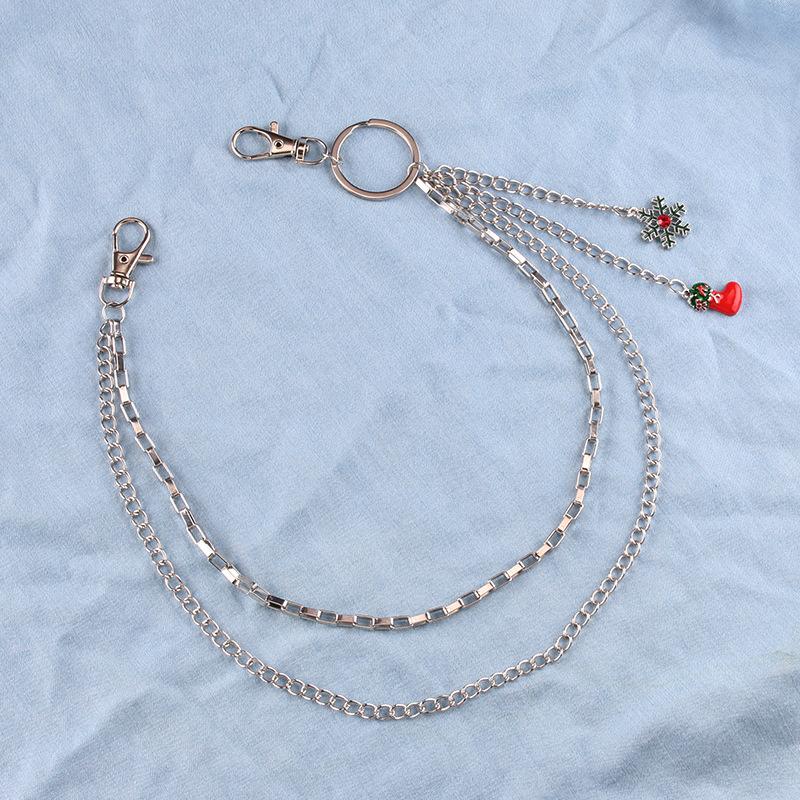 Double-layer pants chain versatile Christmas trend gift snowflake oil drop pendant