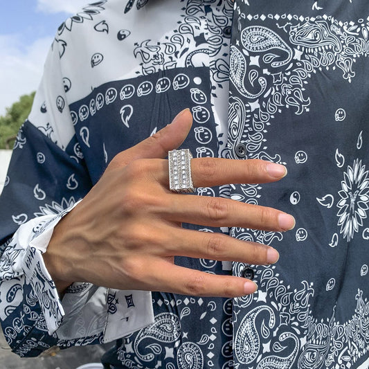 Jewelry hip-hop trendy square full diamond index finger ring personality punk metal diamond men's ring