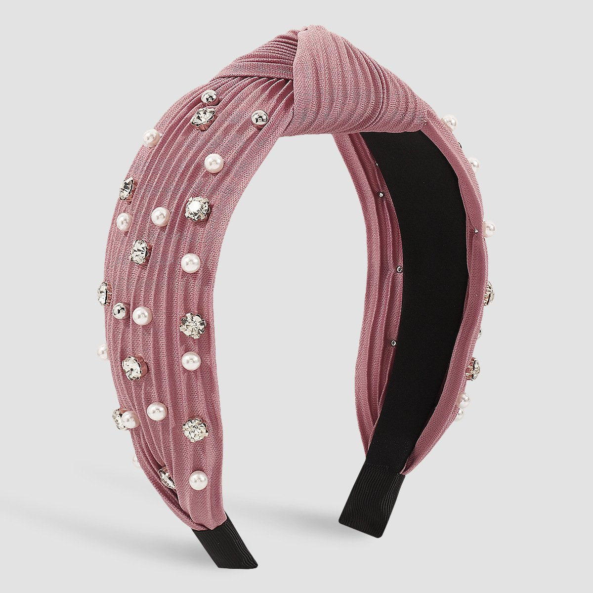 F5144 Retro geometric knotted pleated texture headband personality light luxury beaded rhinestone niche headband