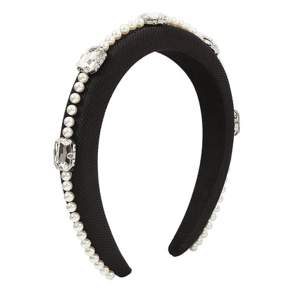 F492 French Retro Elegant Pearl Water Drill Headband Sponge High Skull Top Personality Light Luxury Atmosphere Fashionable Headband