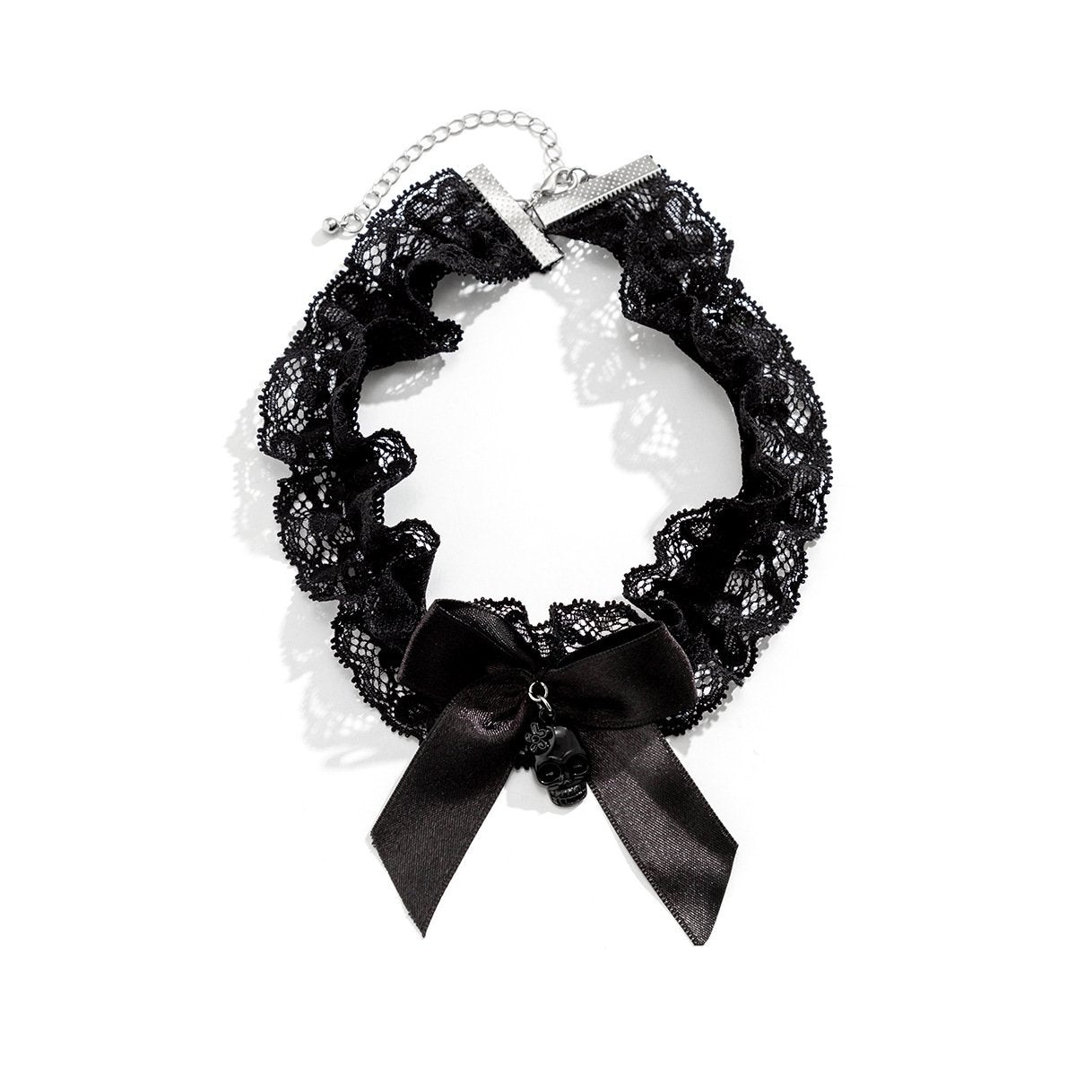 Jewelry Sweet Cool Hollow Fabric Necklace Necklace Women's Dark Lace Bow Skull Necklace