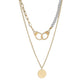 Fashion Alloy Handcuffs Round Iron Sheet Pendant Multilayer Necklace Imitation Pearl Clavicle Chain Necklace Accessories