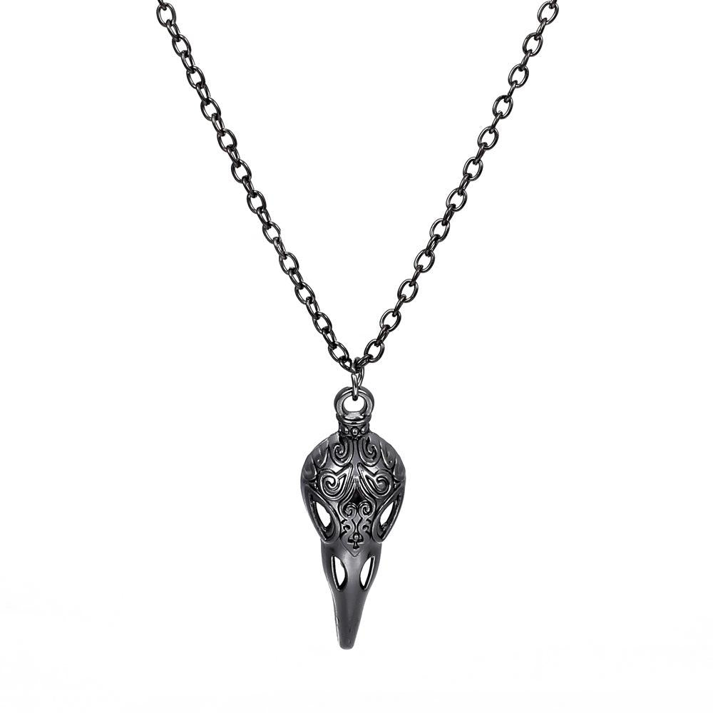 Goth Punk Raven Skull Pendant Necklace Frosty Clavicle Chain Halloween Gift