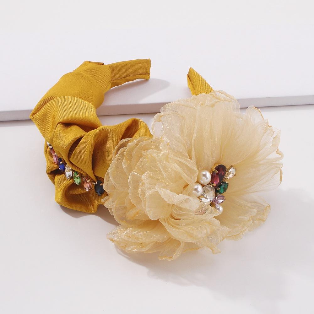 F3347 Popular court lady fabric headband imitation pearl flower ball exaggerated headband female