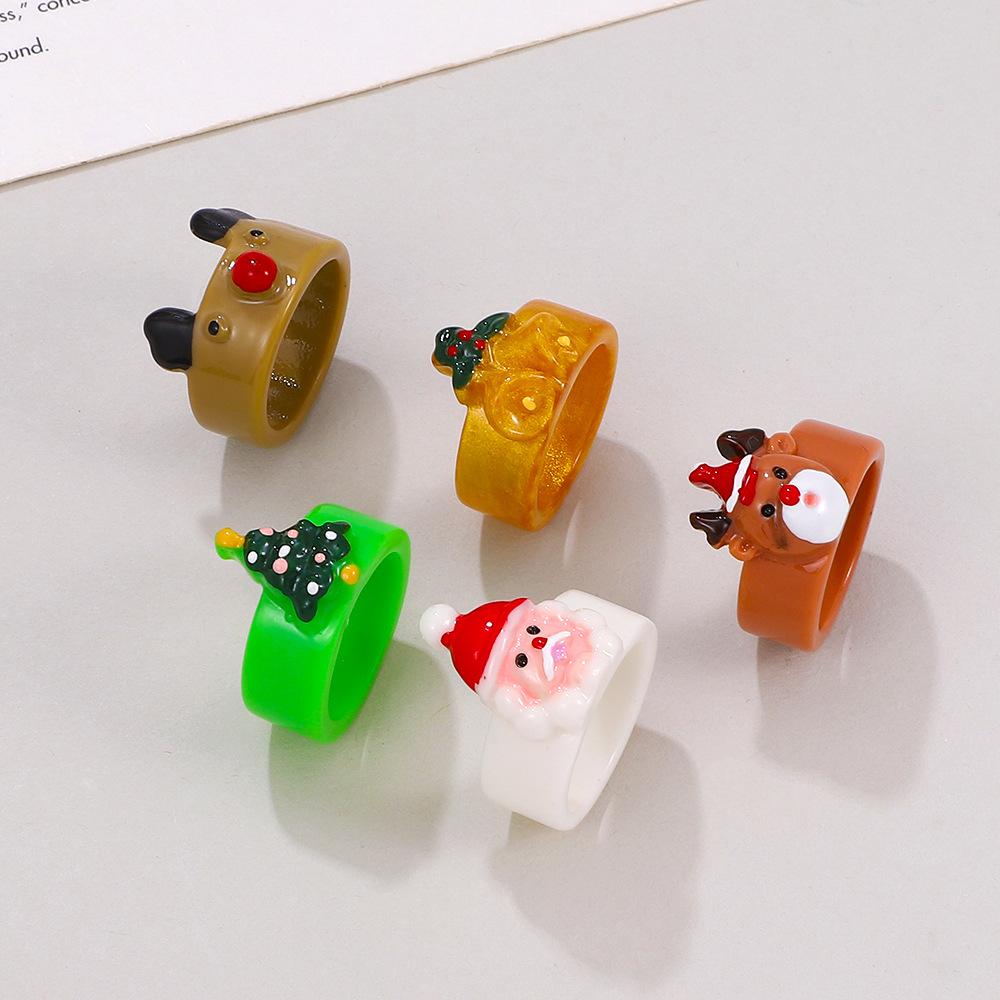 Christmas cartoon resin ring female fashion personality Santa Claus Christmas tree elk index finger ring cute ring