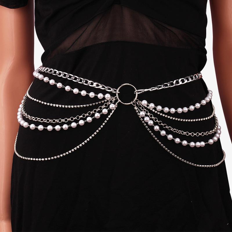 Jewelry personality simple fashion body chain exaggerated retro diamond chain multi-layer geometric waist chain