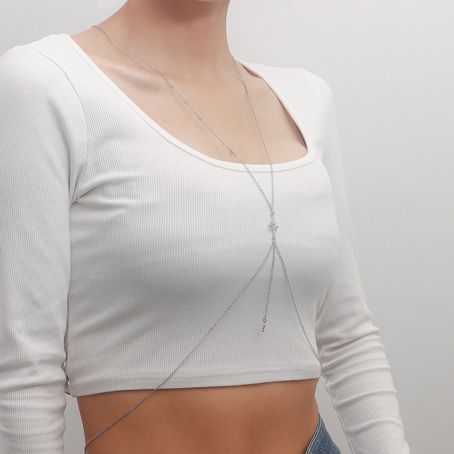 Jewelry bodychain with diamond hexagram pendant body chain ins net red sexy accessories female