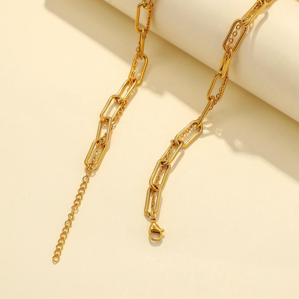Fashionable stainless steel gold-plated thick chain titanium steel color-preserving simple short double-layer chain collarbone necklace ins