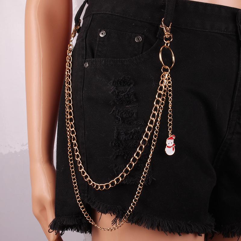 ins Harajuku personality street Halloween disco snowman ornaments multi-layer pants chain original