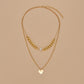 Jewelry Gold Chain Pearl Iron Piece Heart Pendant Double Layer Necklace