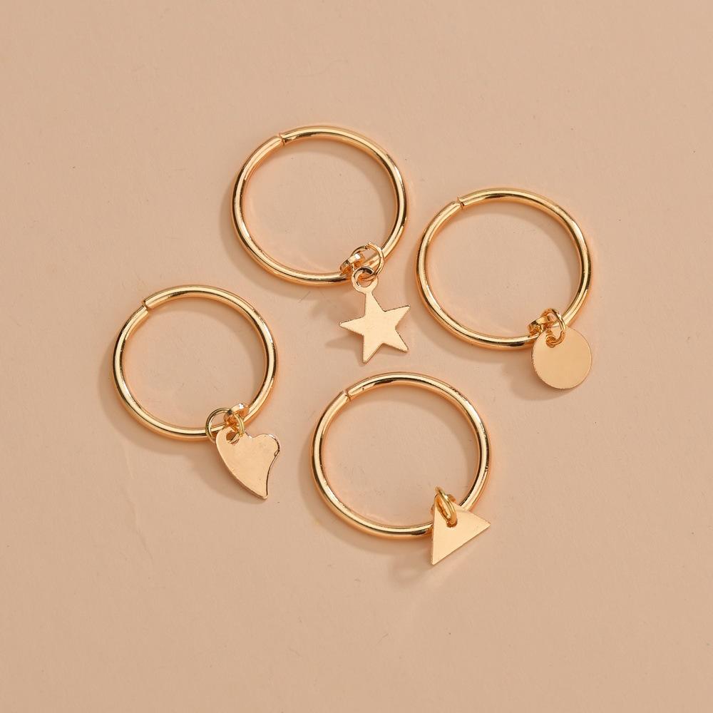 Iron Star Peach Heart Round Triangle Pendant Ring Fashion Simple 4-piece Ring Accessories