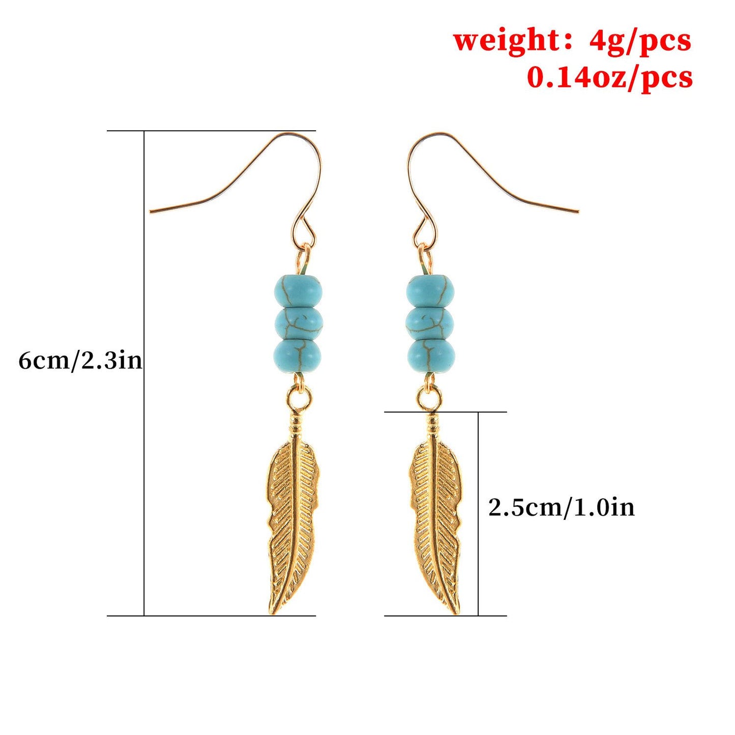 Earhook Simple Personality Feather Earrings Turquoise Beaded Earrings Women