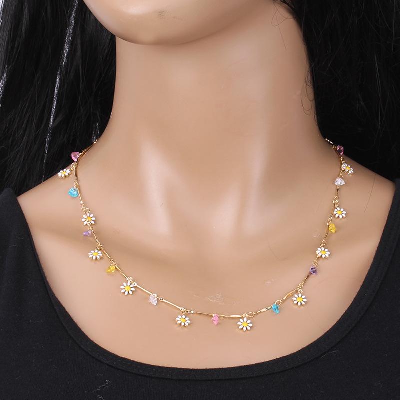 Simple temperament painted dripping oil flower clavicle chain explosive style colorful crystal pendant necklace