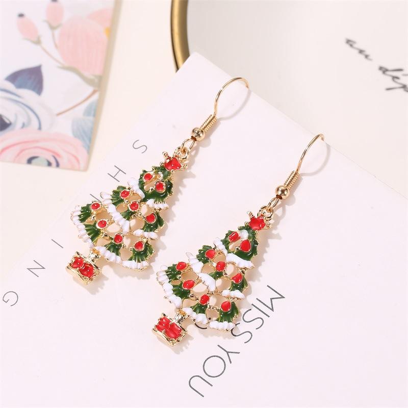 Christmas Colored Cartoon Jewelry Cute Drip Oil Christmas Tree Earrings Necklace Set Ornaments