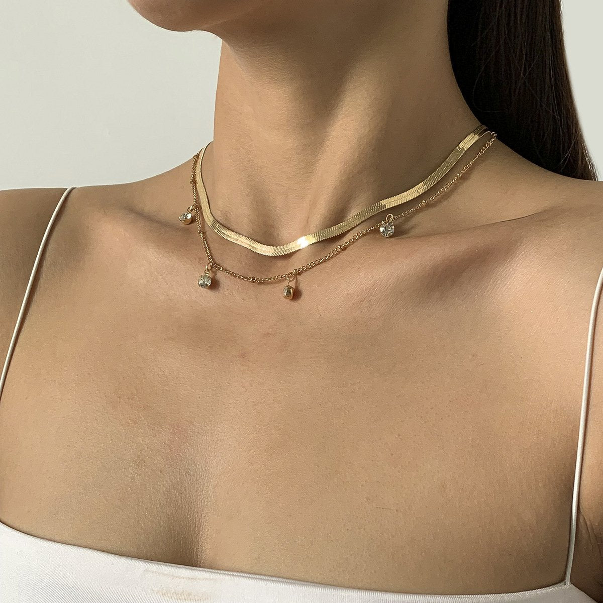 Jewelry Hip Hop Cool Crystal Pendant Necklace Retro Simple Metal Snake Bone Chain Necklace