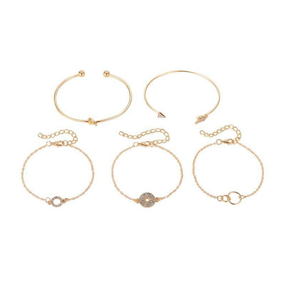 5-piece bracelet fashion arrow set bracelet female personality trend star circle diamond bracelet