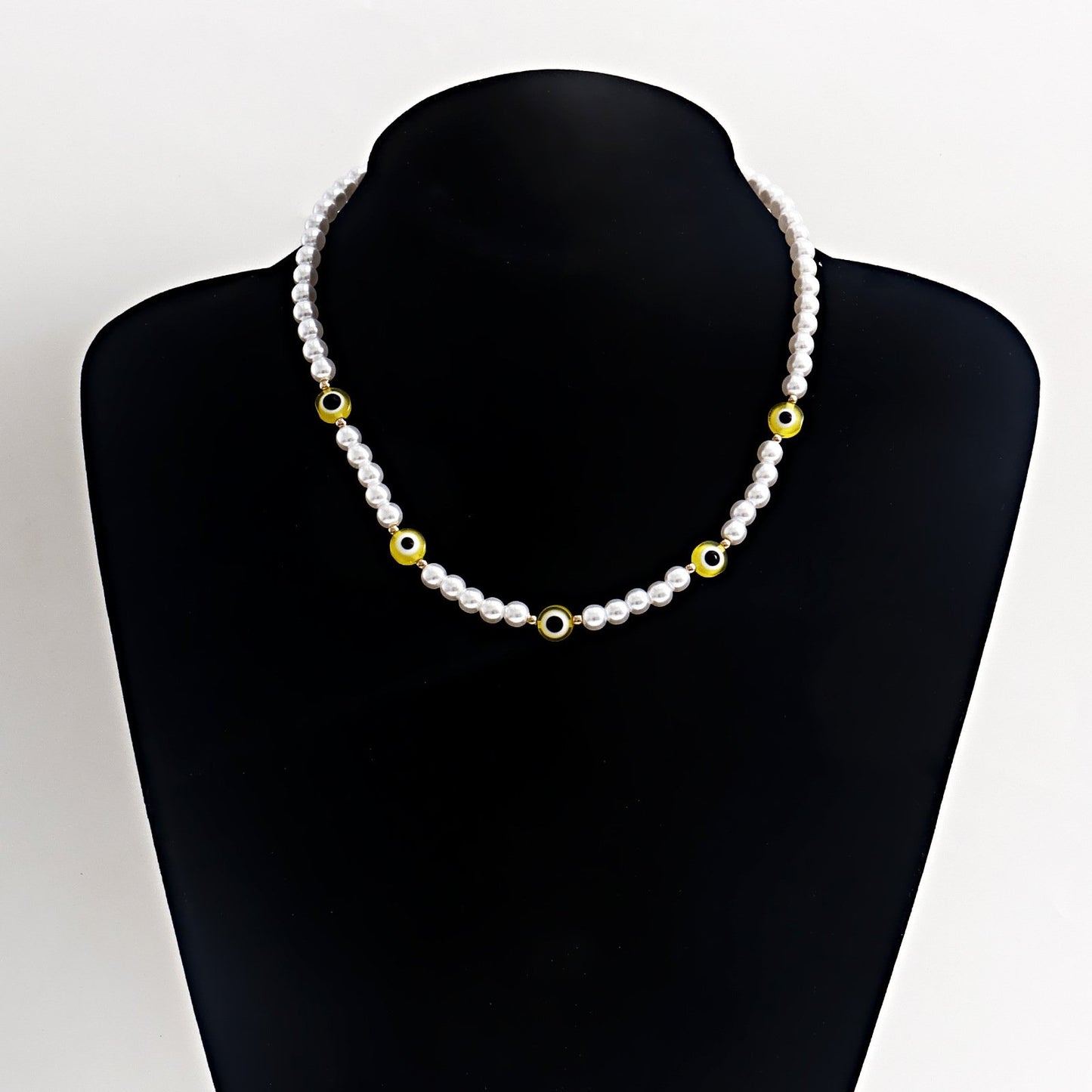 Jewelry Simple Acrylic Devil's Eye Stitching Clavicle Chain Retro Imitation Pearl Beaded Necklace
