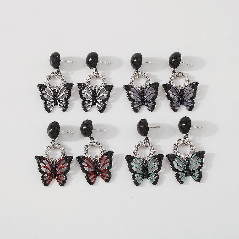 E124 Personality Trendy Earrings Sweet Cool Harajuku Dark Earrings Drip Oil Butterfly Niche Earrings