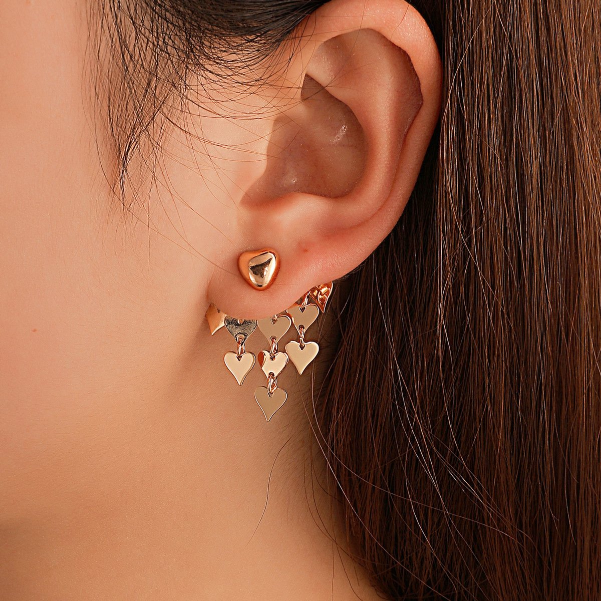 Fashion niche tassel love earrings high-end retro two-wear earrings autumn and winter versatile earrings