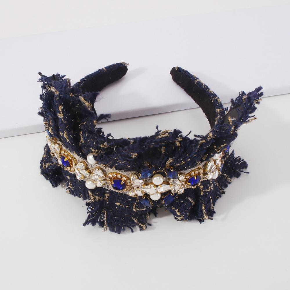 F3672 Fashion retro hair hoop diamond-studded imitation pearl temperament hair accessories fabric art celebrity palace head hoop female