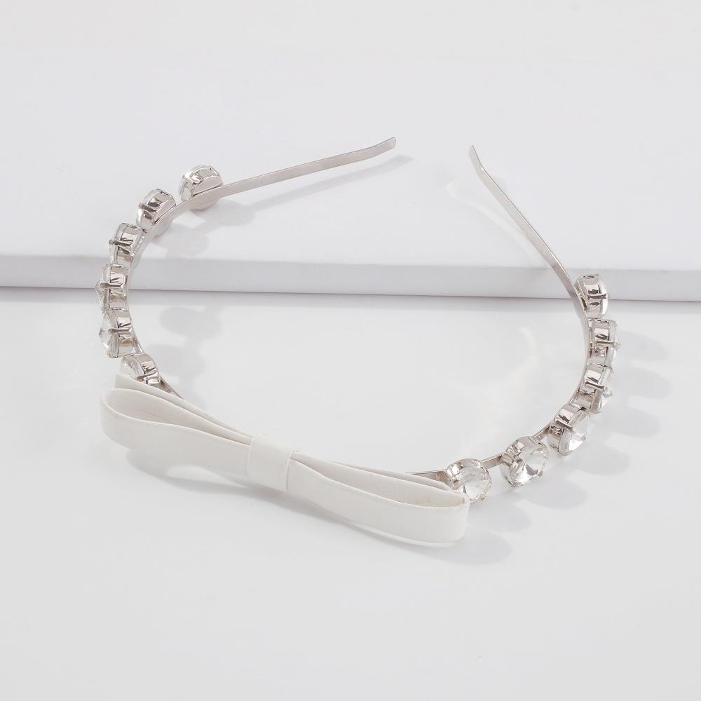 F3445 Glass Diamond Temperament Hair Ornament Bowknot Sweet Fragrance Headband Simple Leather Hairband for Adults