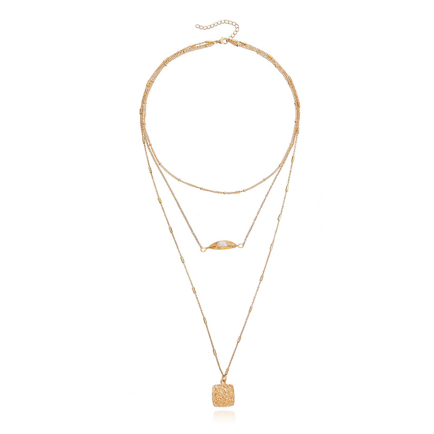 Jewelry ins multi-layer spider web pearl square pendant necklace female Xiaoxiang trend necklace