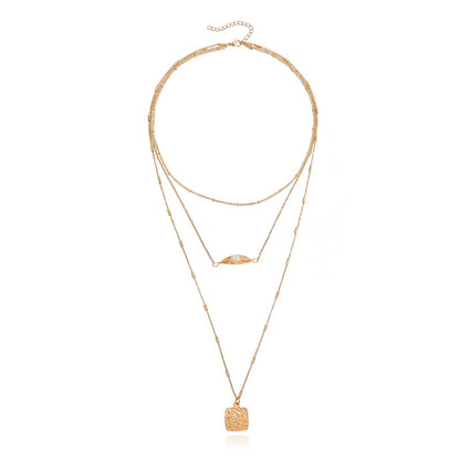 Jewelry ins multi-layer spider web pearl square pendant necklace female Xiaoxiang trend necklace