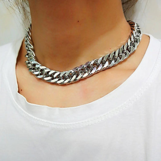 Jewelry Simple Single Layer Ring Double Buckle Exaggerated Personality Necklace Jewelry Set Thick Chain Necklace