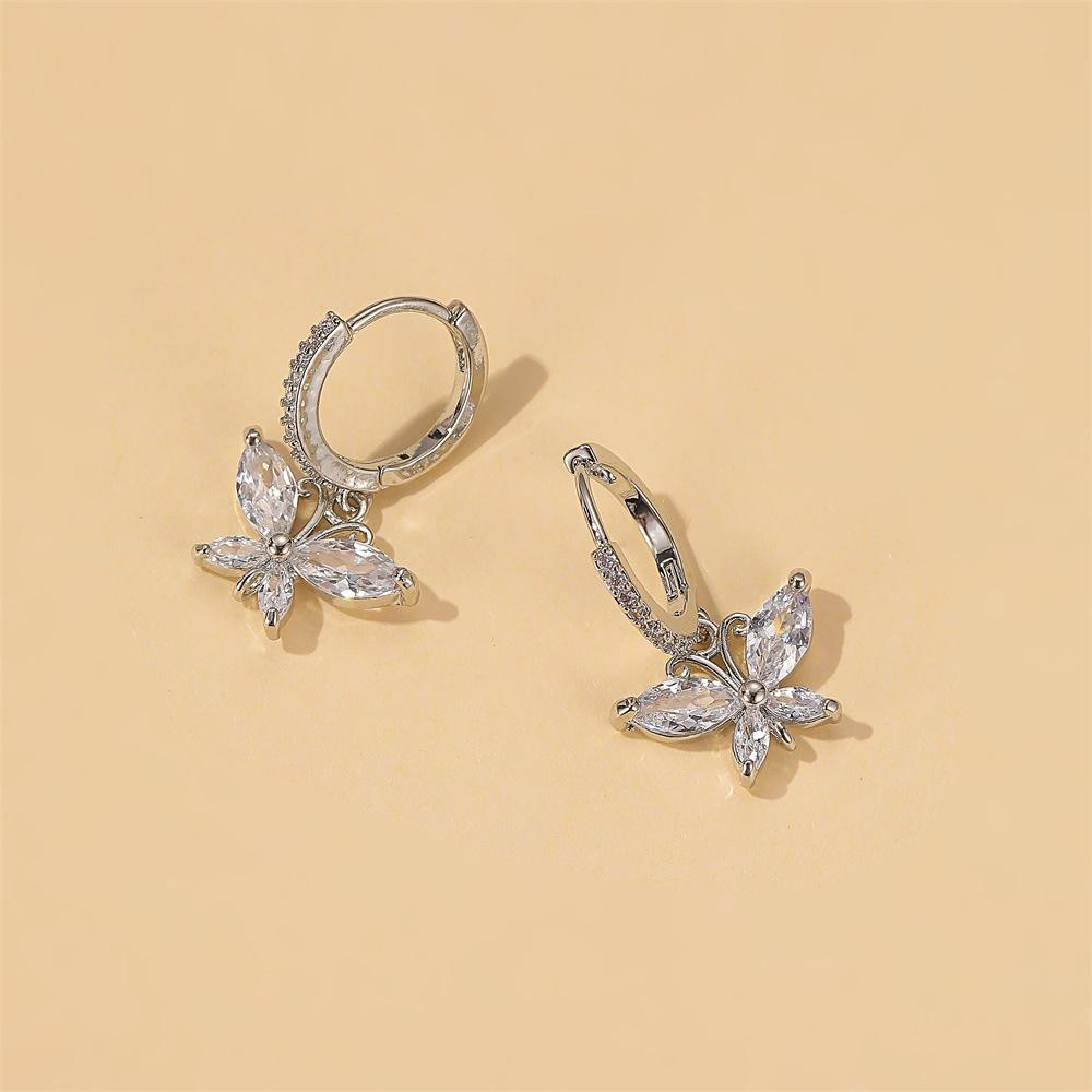 Crystal Butterfly Earrings Super Flash Zircon Butterfly Earrings Femininity Versatile Earrings Earrings