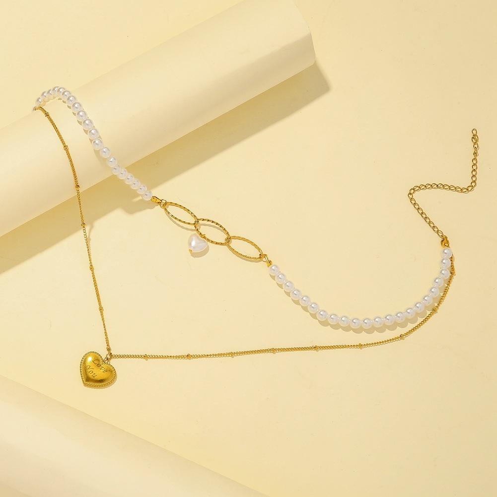 Young luxury accessories temperament niche pearl clavicle chain love love pendant double layer necklace necklace