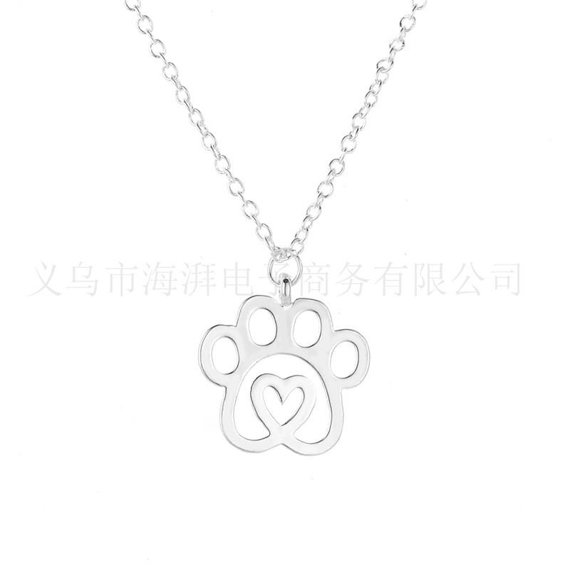 Popular Jewelry Pet Paw Dog Paw Animal Footprint Heart Pendant Necklace Clavicle Chain