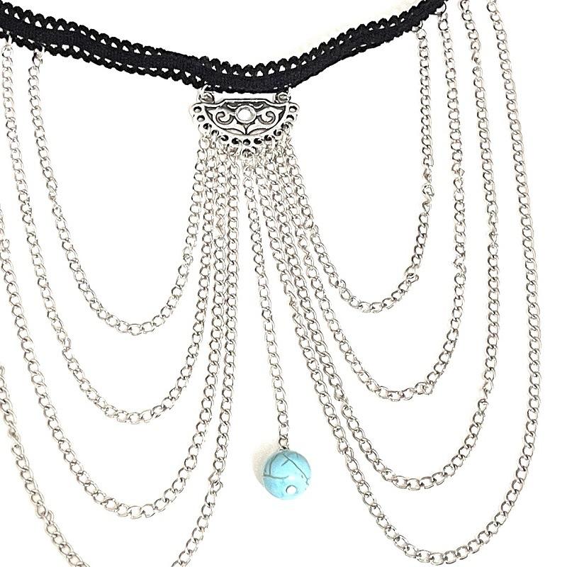 Multilayer Metal Chain Turquoise Stretch Leg Chain Female Bohemian Trend Exaggerated Body Chain Jewelry