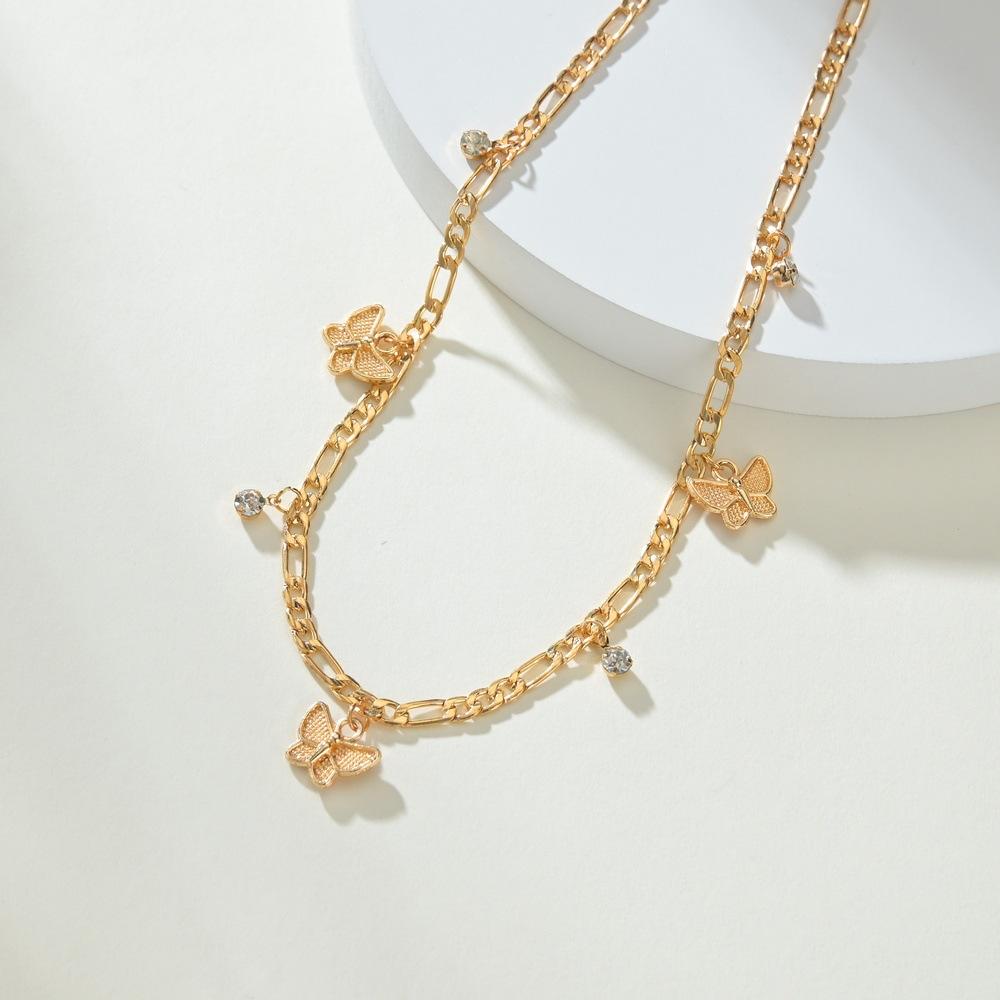 Fashionable golden butterfly necklace retro hip-hop collarbone chain tassel ins net red necklace choker female