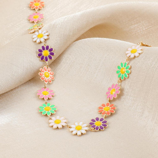 Fashion and simple short neck chain color dripping oil daisy flower clavicle chain necklace pastoral