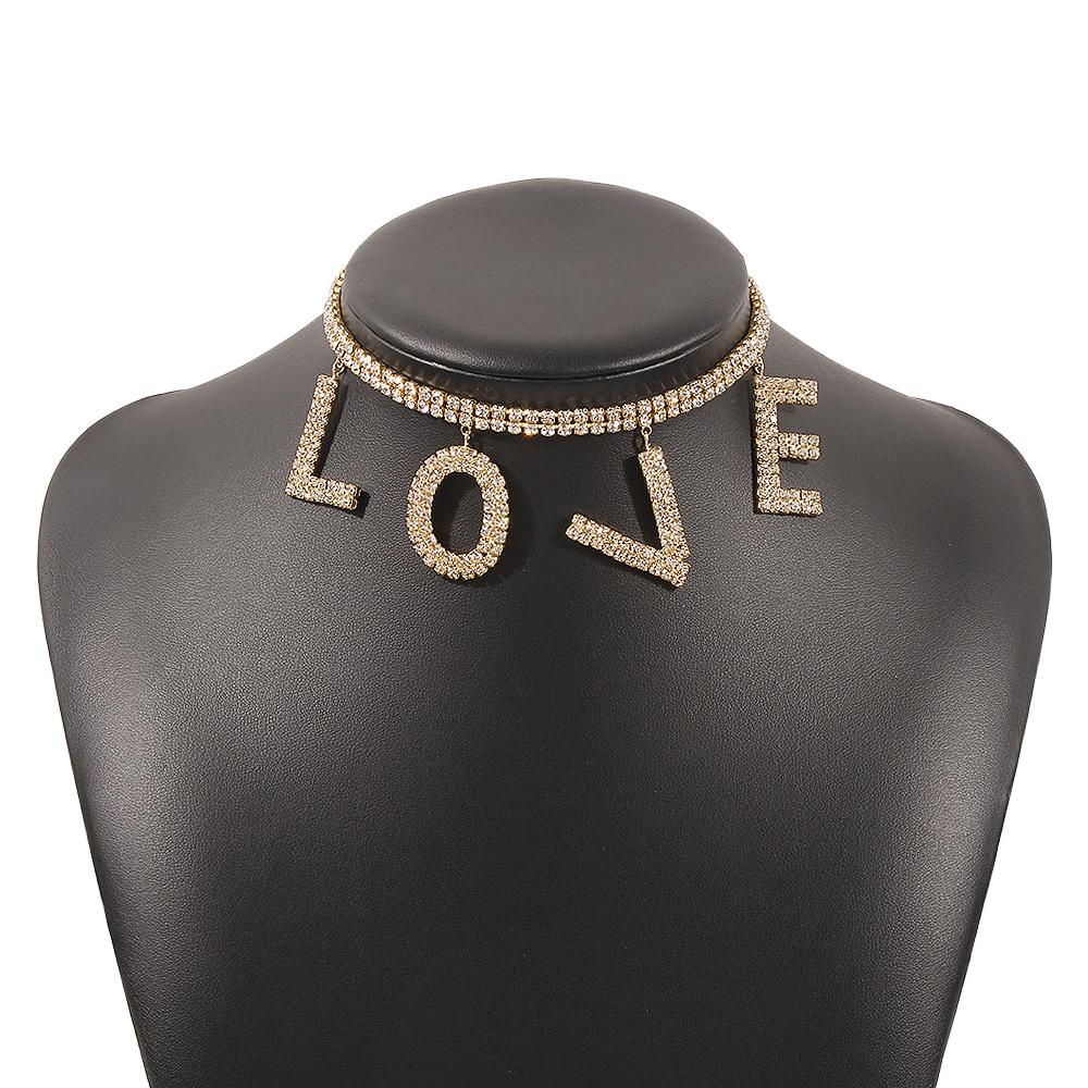N9373 Exaggerated Net Red Necklace LOVE Full Diamond Light Luxury Temperament Necklace Personality Trendy Fashion Necklace Female