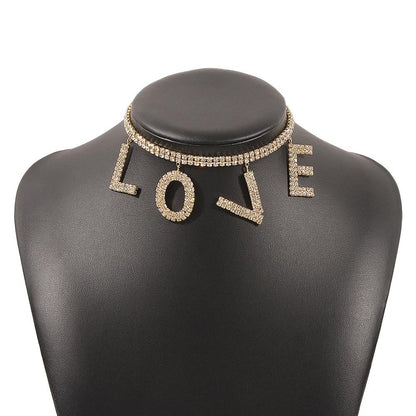 N9373 Exaggerated Net Red Necklace LOVE Full Diamond Light Luxury Temperament Necklace Personality Trendy Fashion Necklace Female