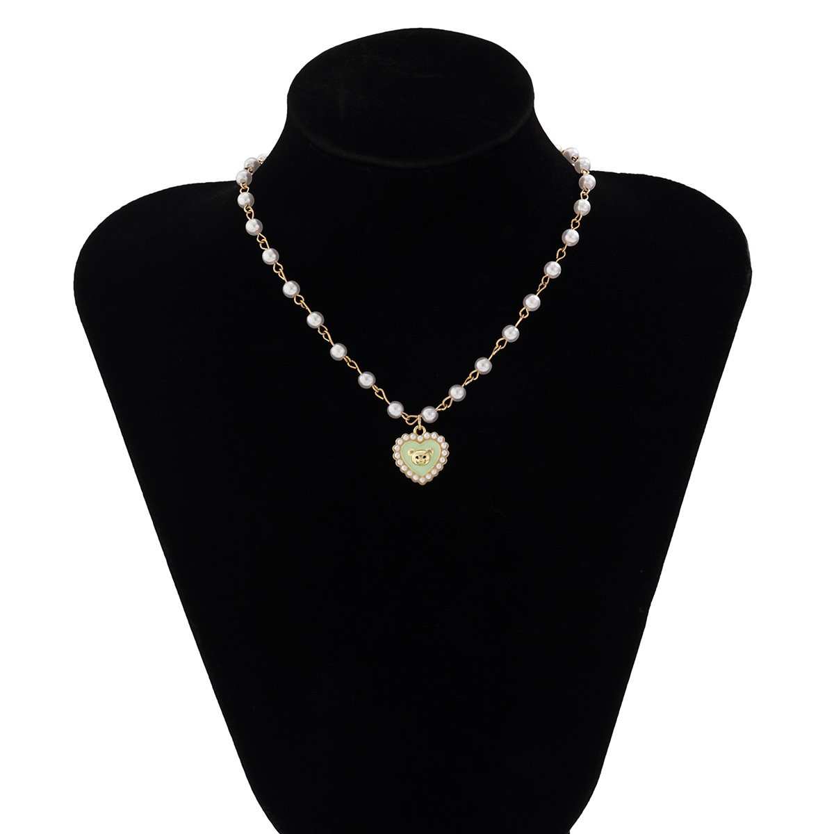 Jewelry sweet cool color animal single-layer necklace simple imitation pearl handmade bear heart-shaped necklace