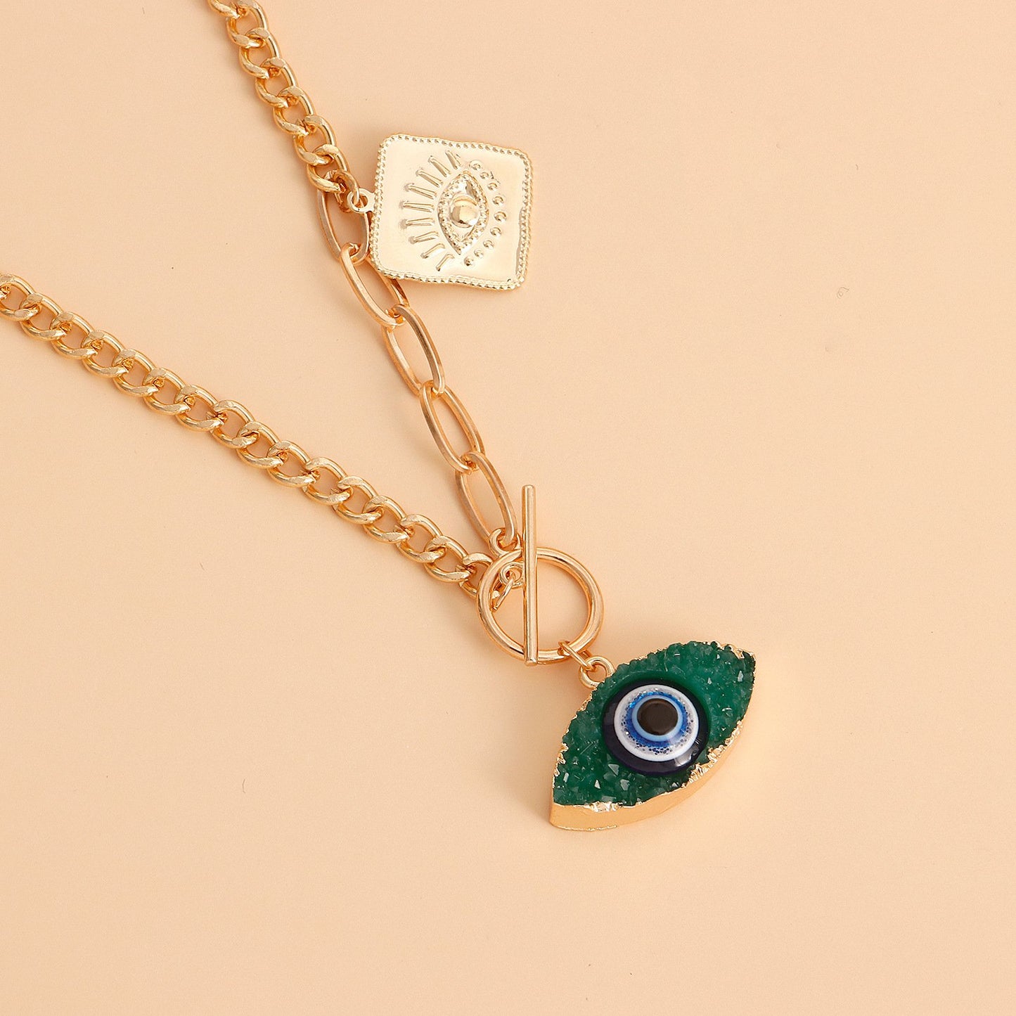 Explosive style fashion creative niche necklace OT buckle devil's eye hip-hop collarbone chain choker necklace female