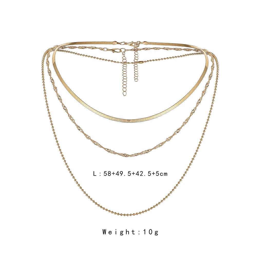 Jewelry trend metal water wave chain snake chain mix and match bead chain three-layer hip-hop choker necklace